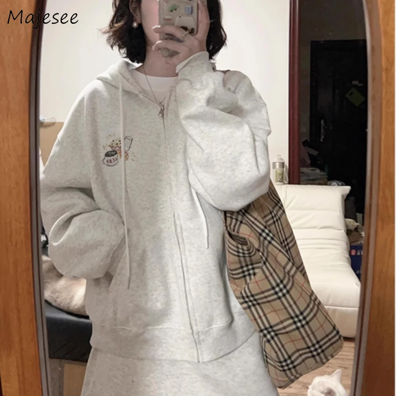 

Толстовки со шляпой, женские универсальные толстовки на молнии с принтом, свободная посадка, осенне-зимняя студенческая верхняя одежда, модная милая одежда для девочек Mujer