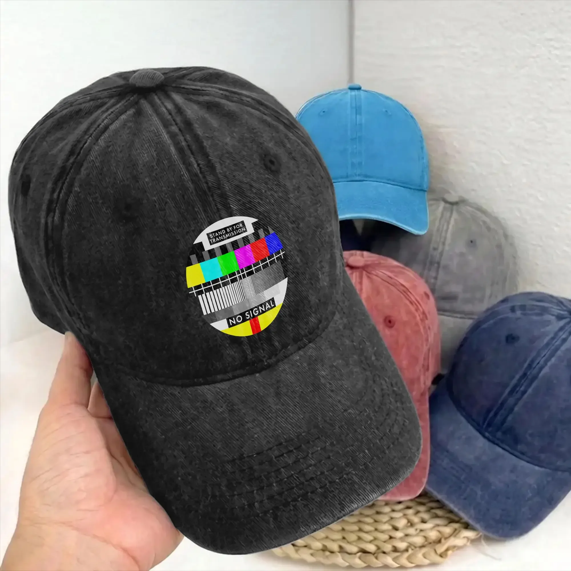 Nostalgia Analog Television No Signal Men Women Unstructured Baseball Caps Stand By Distressed Denim Hats Outdoor Adjustable Fit