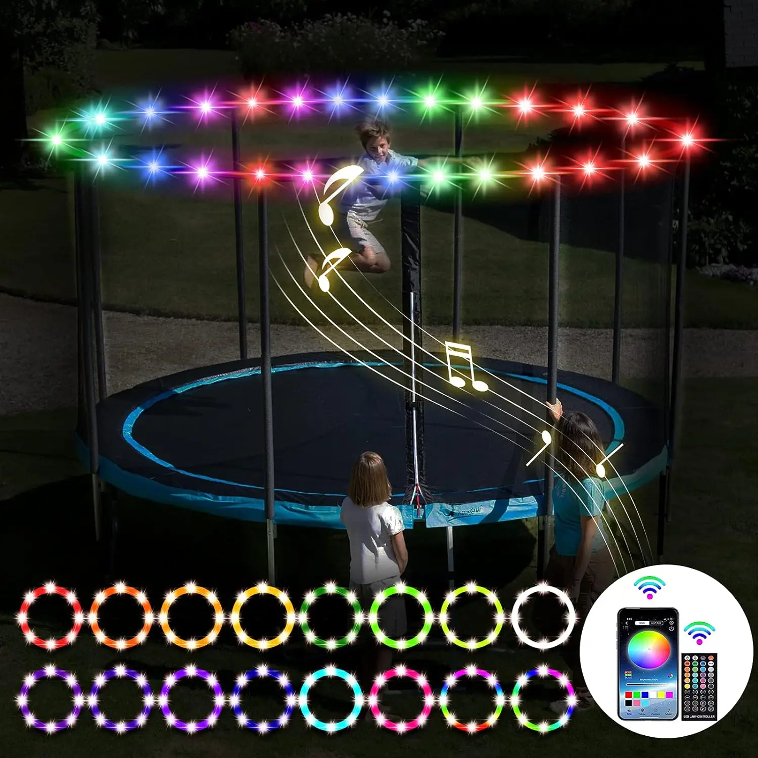 APP Trampoline Lights, USB Power, RGBIC Dreamcolor with Remote and App Control Sync up to Music, Super Bright to Play at Night