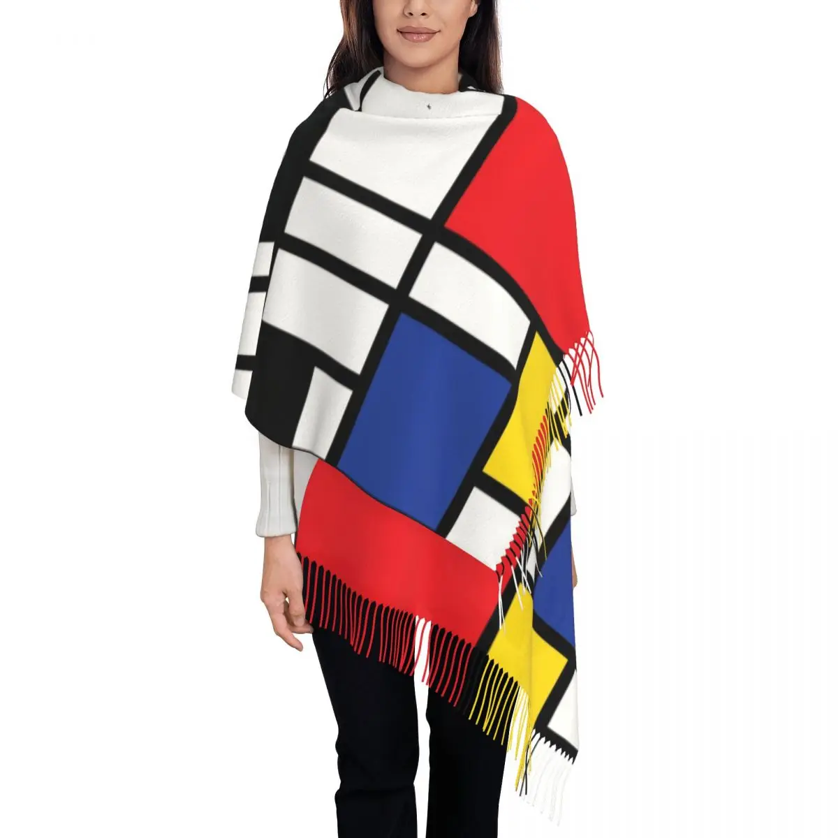 Stampa personalizzata Piet Mondrian De Stijl sciarpa uomo donna inverno caldo sciarpe arte astratta scialli colorati avvolge