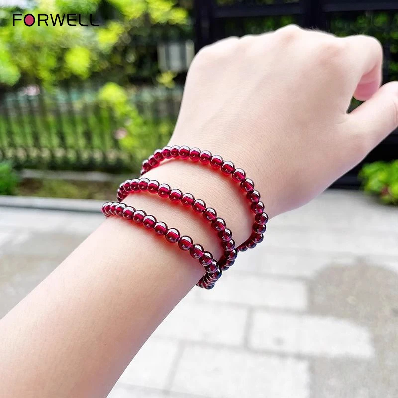 

FORWELL гранатовый браслет для женщин, модный браслет из натуральных хрустальных бусин, высококачественные тройные нити, бордовые бусины, ювелирные изделия