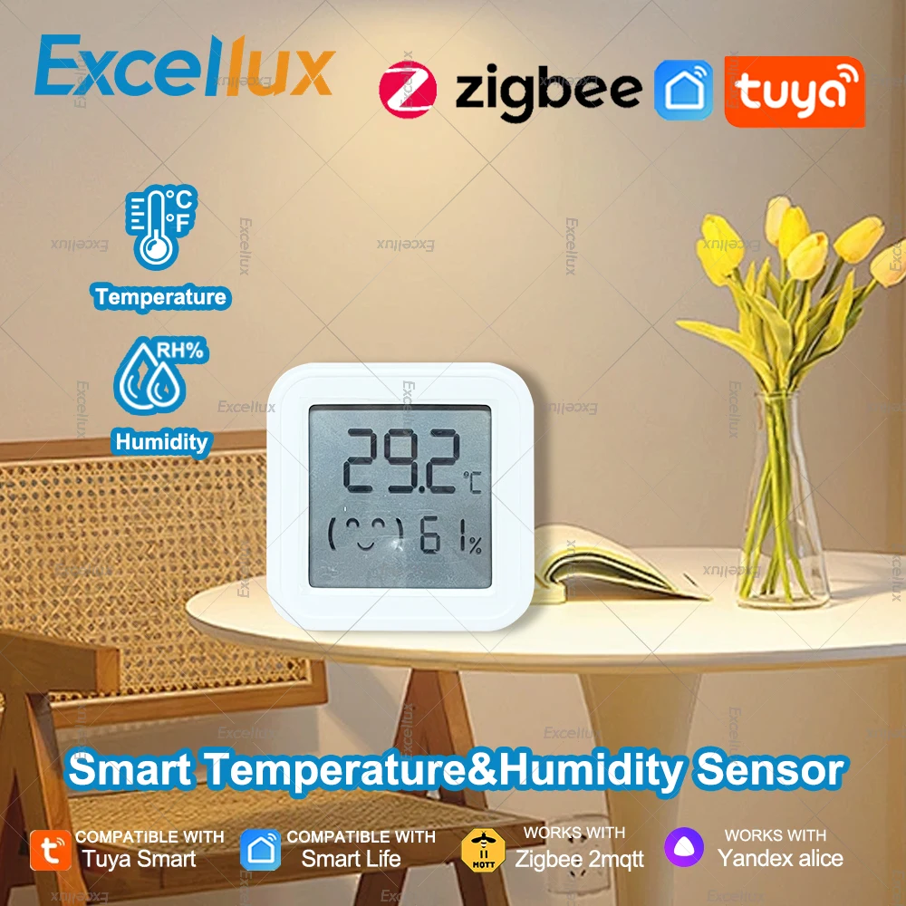 Tuya zigbee 3.0 sensor de umidade temperatura casa inteligente com tela lcd trabalho com alexa echo plus assistente casa z2m precisa gateway