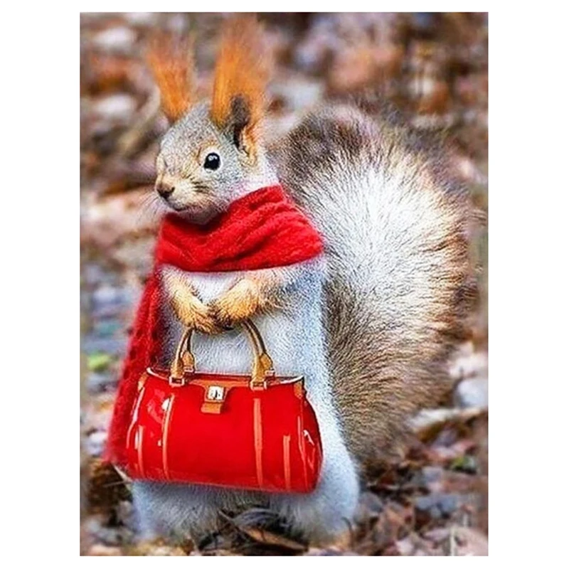 DIY Diamond Painting Squirrel Wear In Red Scarf Diamond Embroidery Full Round Animals Diamond Cross Stitch Kit