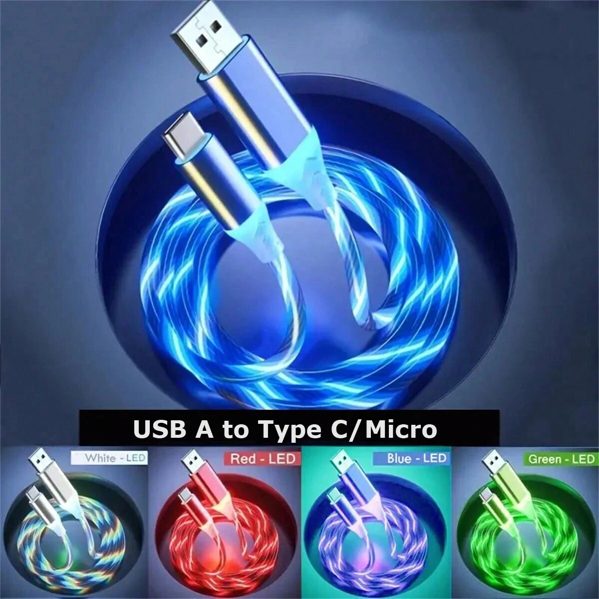 Cavo dati di ricarica rapida di tipo C con luce LED incandescente per Samsung Galaxy S24 Xiaomi 13
