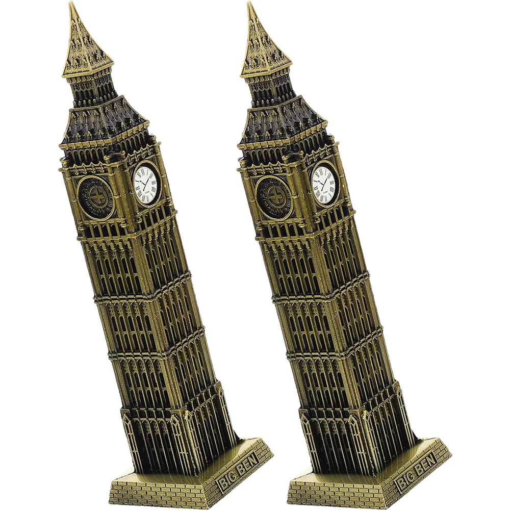 

2Pcs Big Alloy Metal Handmade Desktop Ornament Home Decoration Vintage London Building Sculpture Big Desktop Ornament