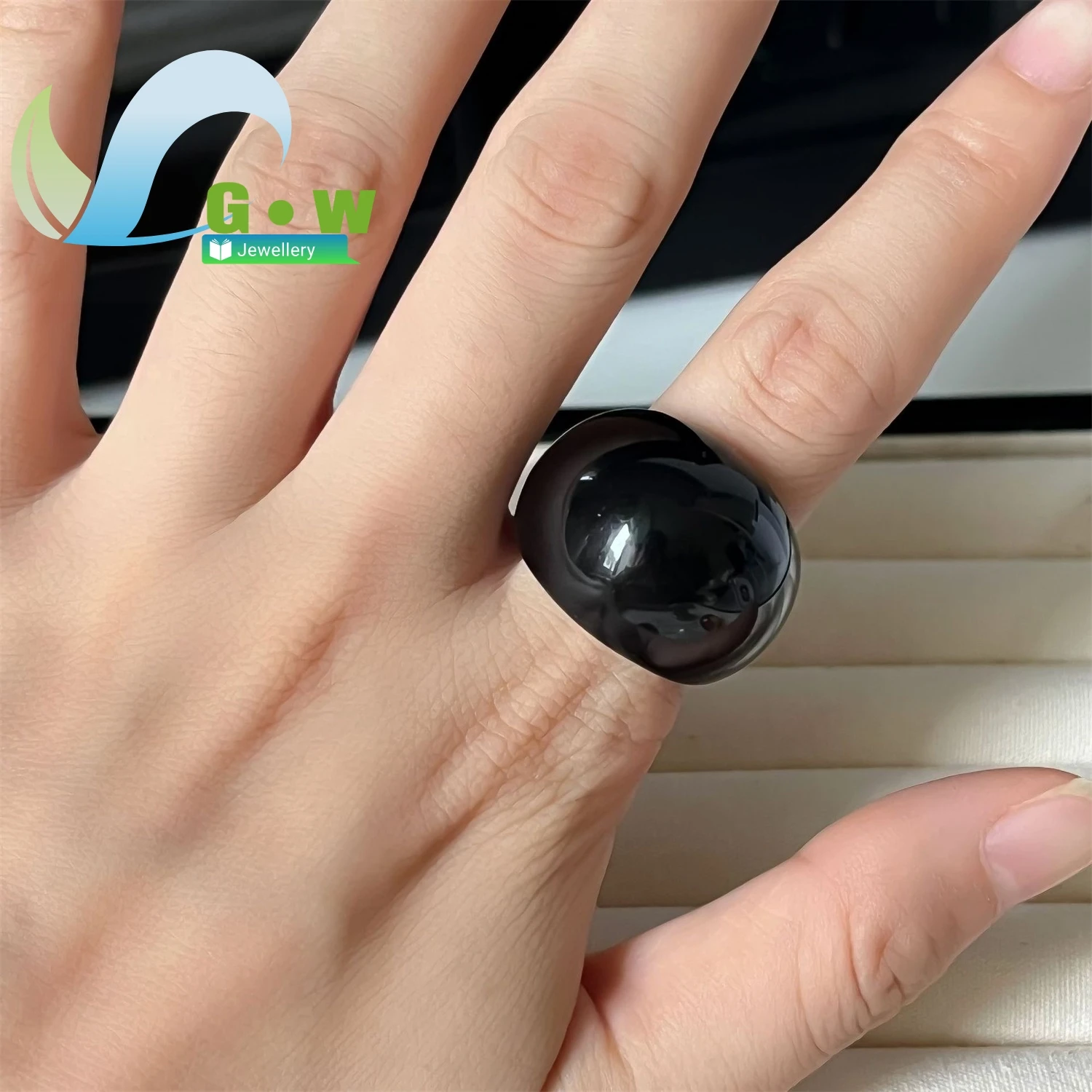 خاتم راتينج فريد للنساء تصميم هندسي بسيط قابل للتعديل بيان البنصر خاتم هدايا مجوهرات أنيقة لعيد ميلادها P