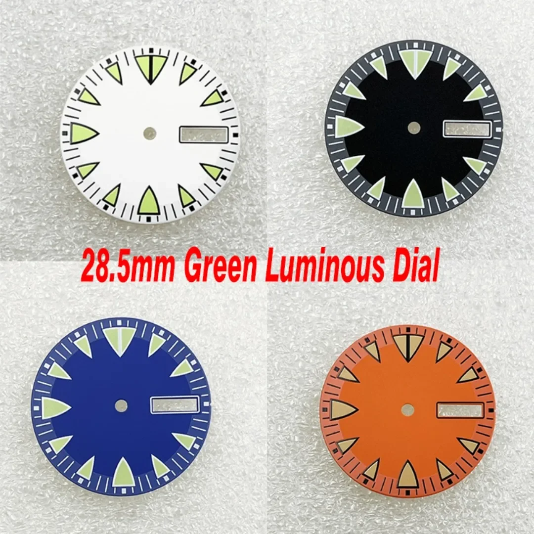 28.5mm NH36 Watch Dial Triangular Scale Dial Green Luminous Mechanical Watch Face for NH36A Dive Watch Conversion Parts