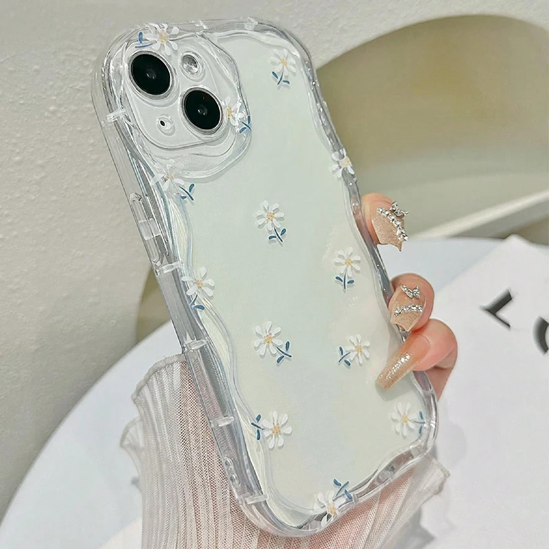 Small Painted Flowers Print Chain Transparent Phone Case For Xiaomi 15 14T 13 12 Pro 11 Lite 5G 15 14 13 12 12T Clear Soft Cover