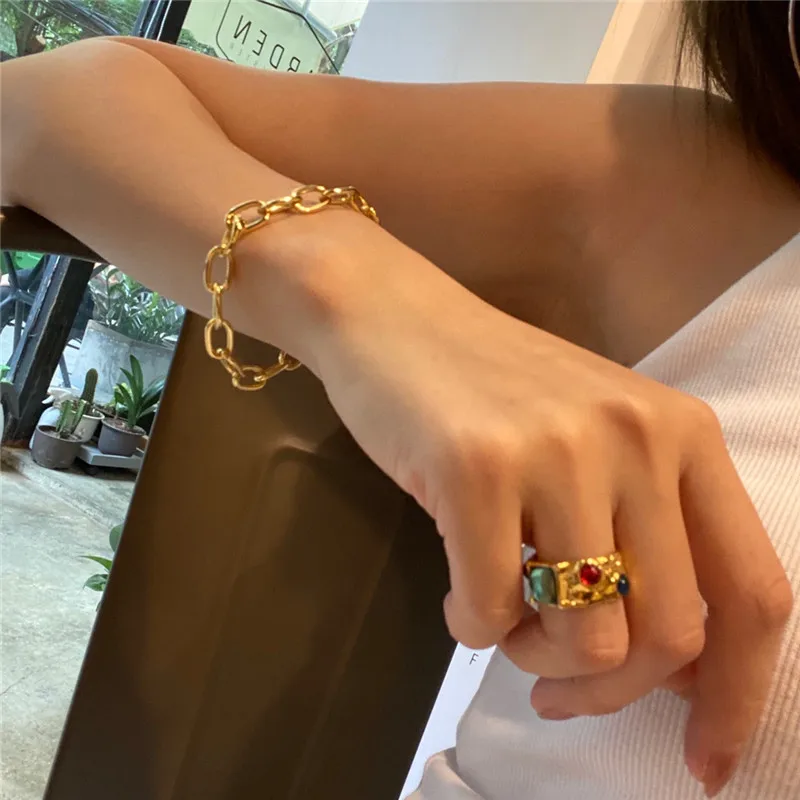 AOMU Colorful Vintage Baroque Premium Gold-Plated Crystal Rhinestone Rings French Irregular Geometric Metal Gold Rings for Women