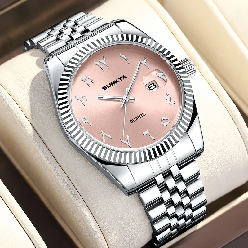 ساعة كوارتز فاخرة جديدة من SUNKTA للنساء بمينا وردي مقاومة للماء وساعات رياضية أنيقة وبسيطة للنساء #6
