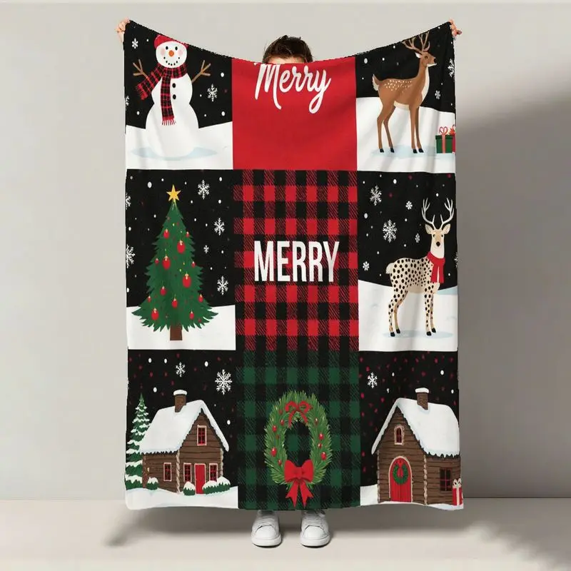 

1pc Scottish Tartan Flannel Blanket - Red/Green/Black/Burgundy, Christmas/New Year Housewarming Gift