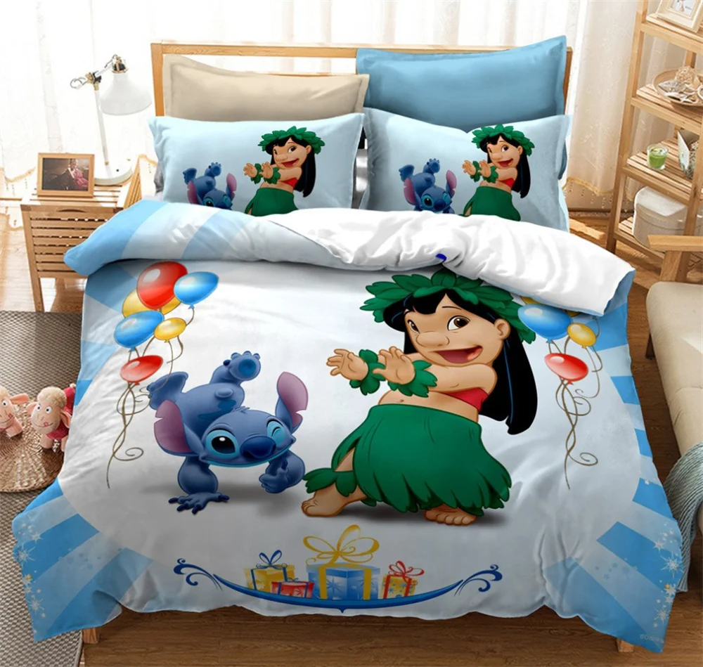 Disney Stitch Bedding Children's Holiday Gifts Cartoon 3D Printed Children's Home Textile Set Quilt Cover Pillowcase