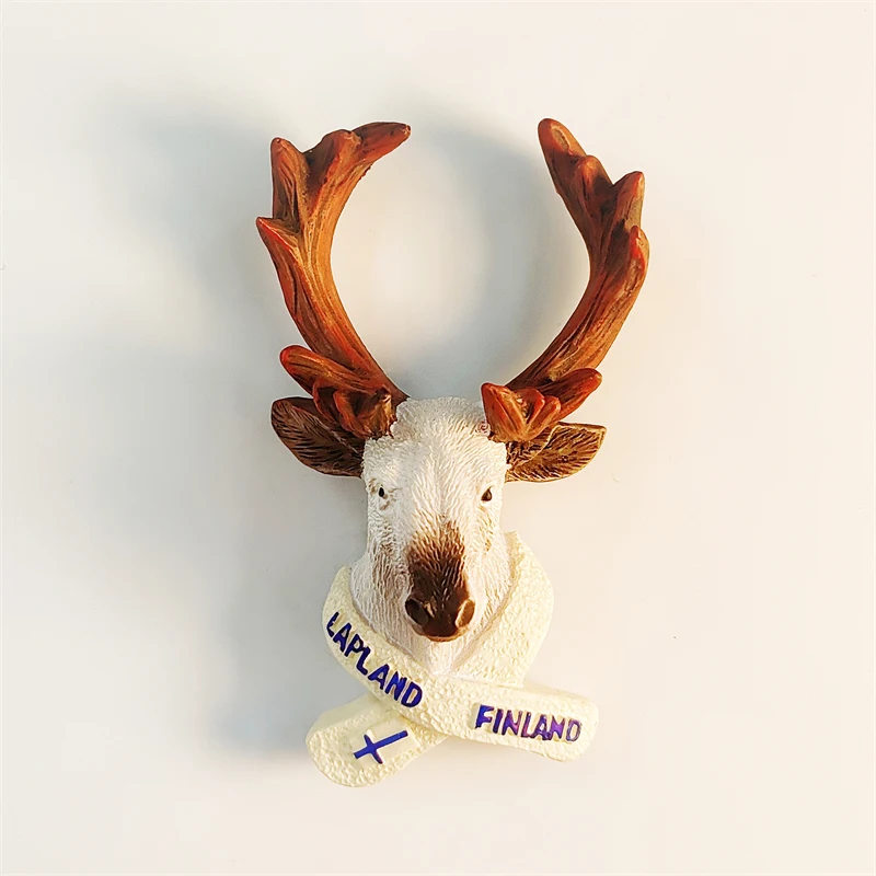 Finland，Lapland，Elk deer，3D Stereoscopic，Tourism Souvenirs，Resin painting，Decoration home，Refrigerator magnets ﻿