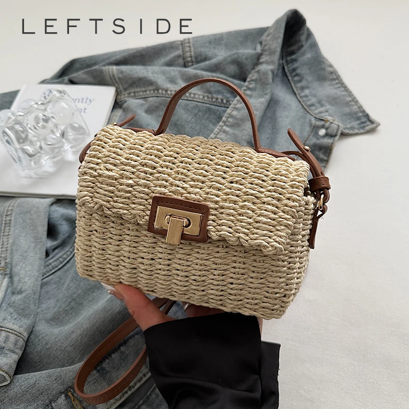 

LEFTSIDE Mini Woven Straw Shoulder Bags for Women 2025 New Summer French Style Raffia Flap Crossbody Bag Females Beach Handbags