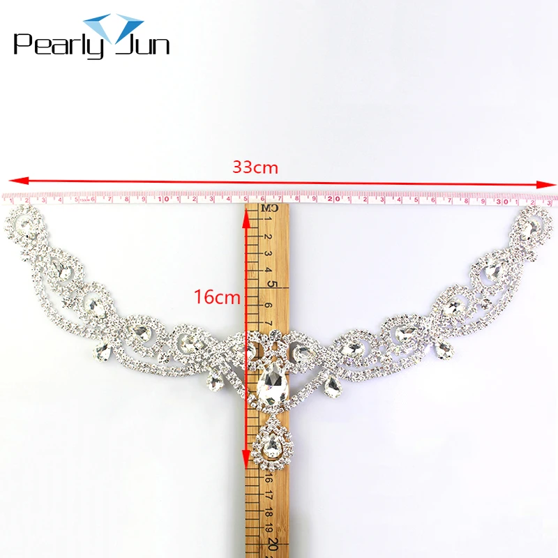 1 Pieces of 33*16cm Pendant Crystal Neckline Patch for Bride Wedding Dress Belt Decoration DIY Sewing Rhinestone Applique YL017