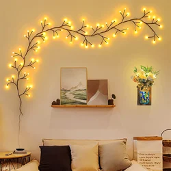 2.5M 60LED Vine for Room Decor Light DIY Artificial Willow Vine Plants Lights Trees Branches Walls Christmas Living Room Party