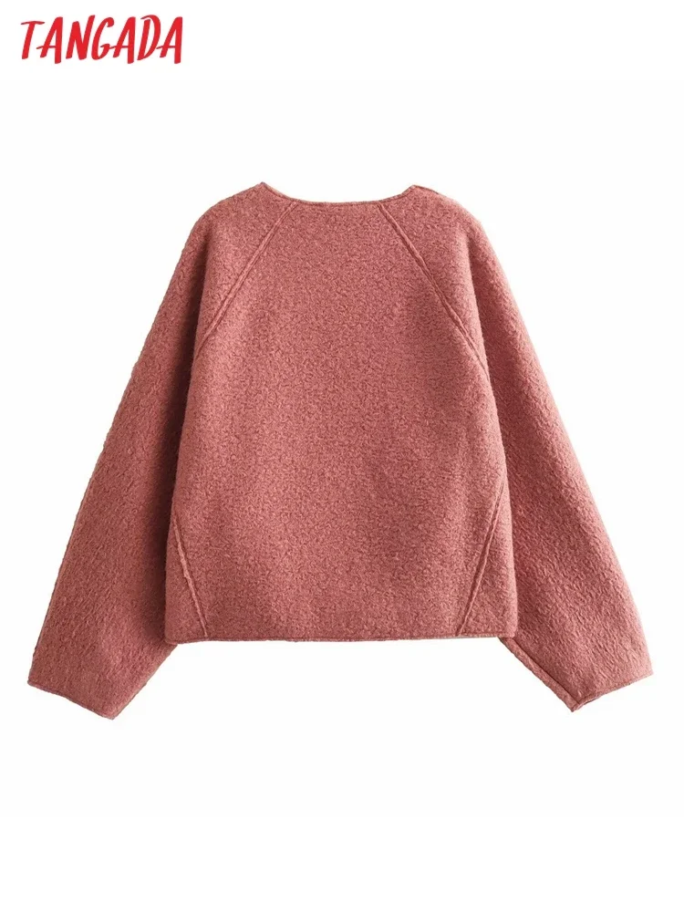 Tangada 2023 Women Pink Patchwork Loose Crop Sweatshirts Long Sleeve Female Oversized Pullovers PS10