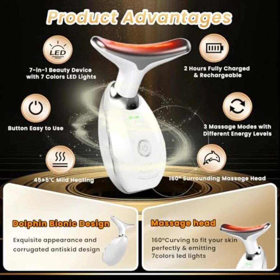 جهاز تدليك الوجه المحمول متعدد الوظائف أدوات العناية ببشرة الوجه مدلك الوجه والرقبة أداة نحت الوجه 7 ألوان Led للوجه و