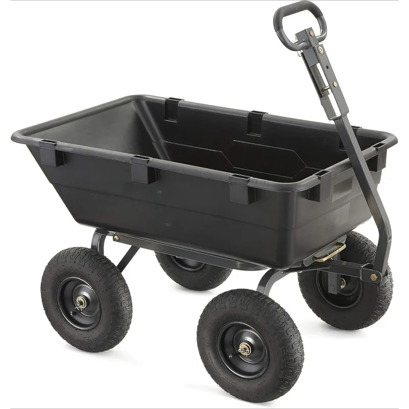 6Cu Ft Poly Yard Dump Cart and Utility Wagon, with Steel Frame and 1200 Pound Heavy Duty Capacity, for Lawn and Gardening, Black