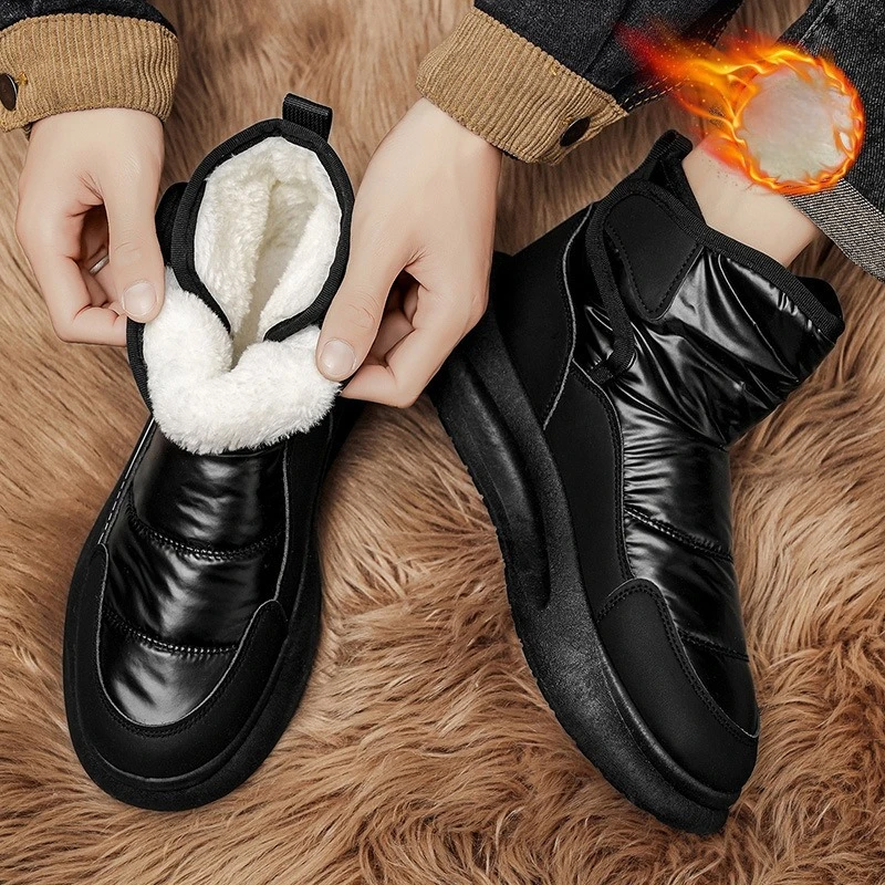 أحذية رجالية قطنية سميكة من القطيفة على الموضة رائجة البيع أحذية ثلج شتوية مضادة للانزلاق للرجال