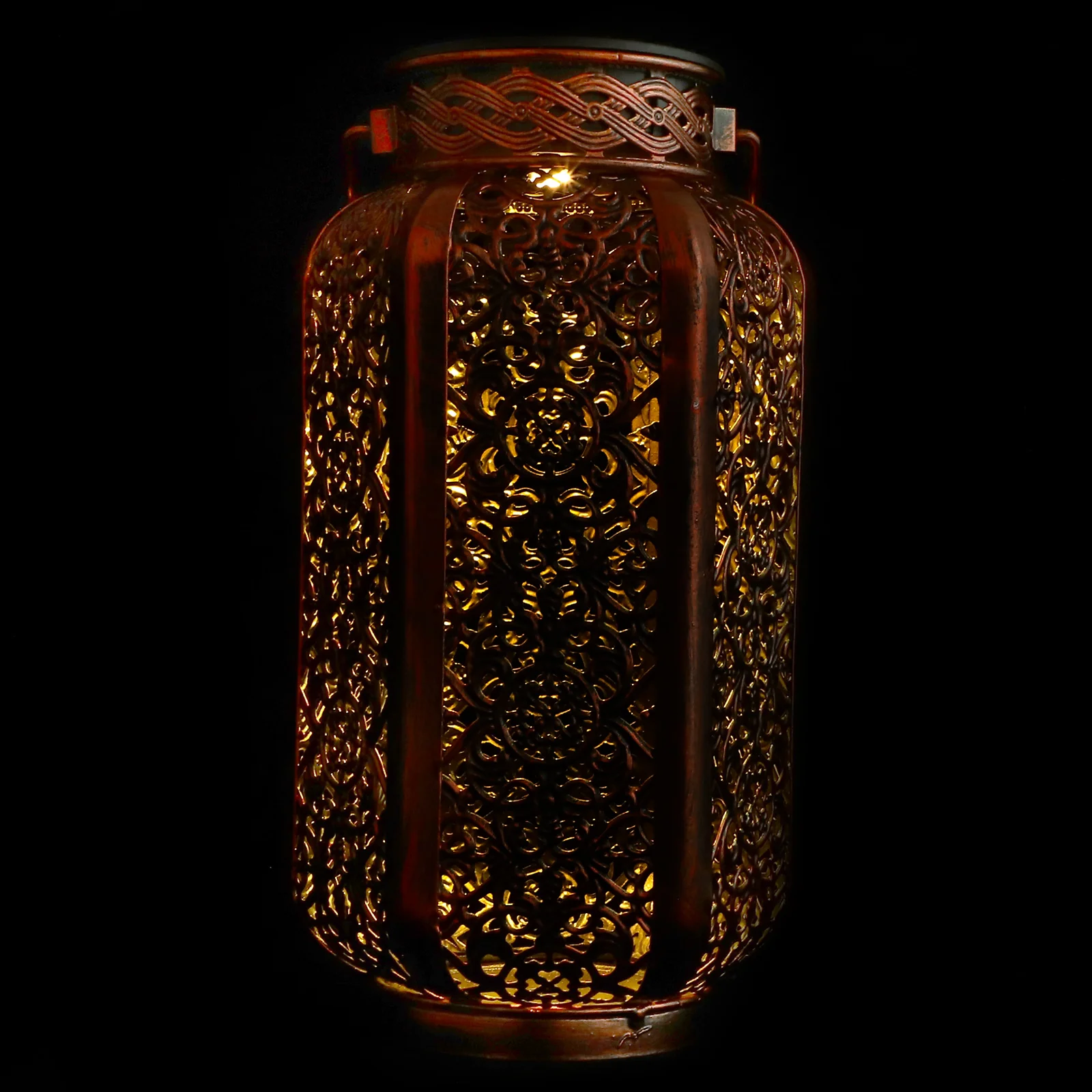 

1pc Solar Hexagon Hollow Lantern Iron Art Waterproof Hanging Light For Garden Patio Yard Pergola Porch Golden Ip55 Decorative