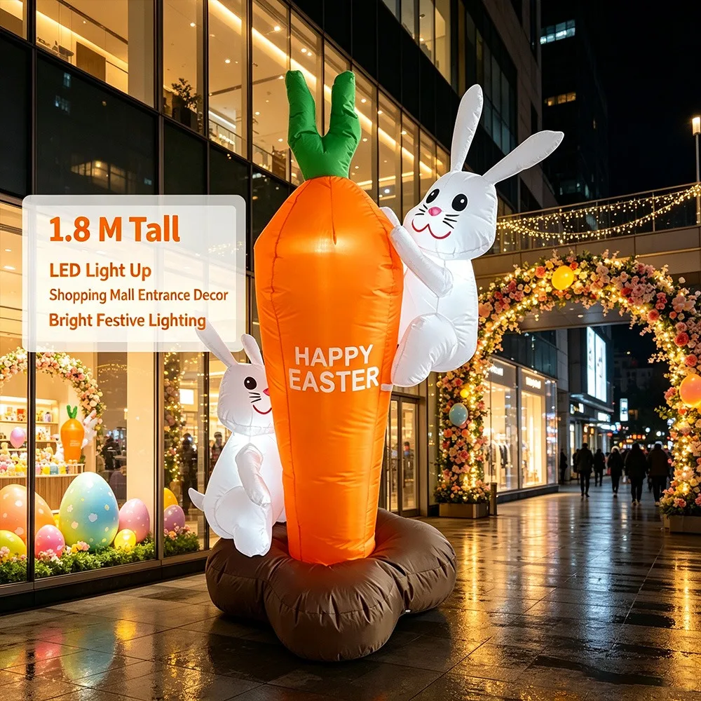1.8M Easter Inflatable Bunny with LED Lights, Blow Up Yard Decor for Holiday Party Garden Lawn