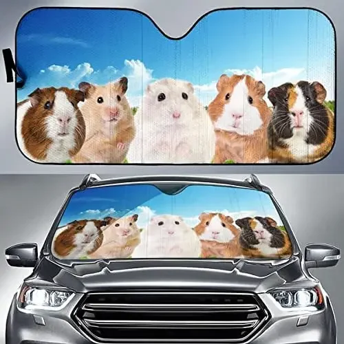 Adorable Hamster Team Blue Sky Pattern Car Sunshade, Gift for Hamster Dog Lover, Hamster Auto Sunshade for Car Decor, Car Windsh