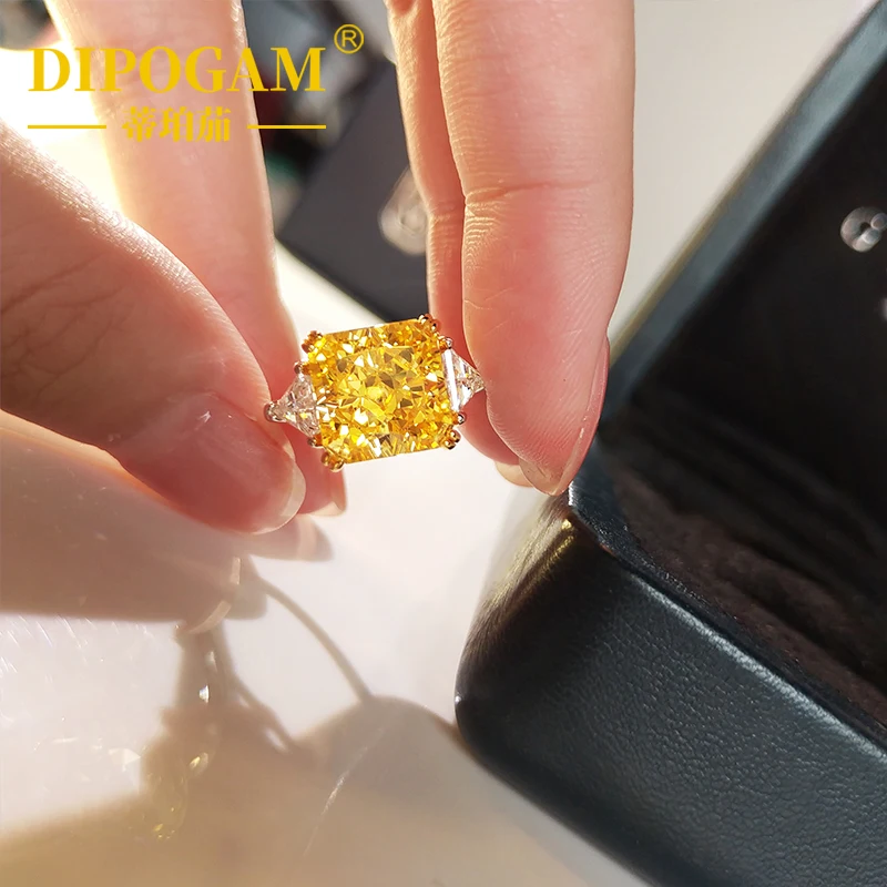 

S925 pure silver four claw yellow diamond ring, pure silver high-end girls' Mozambique diamond ring, light luxury temperament