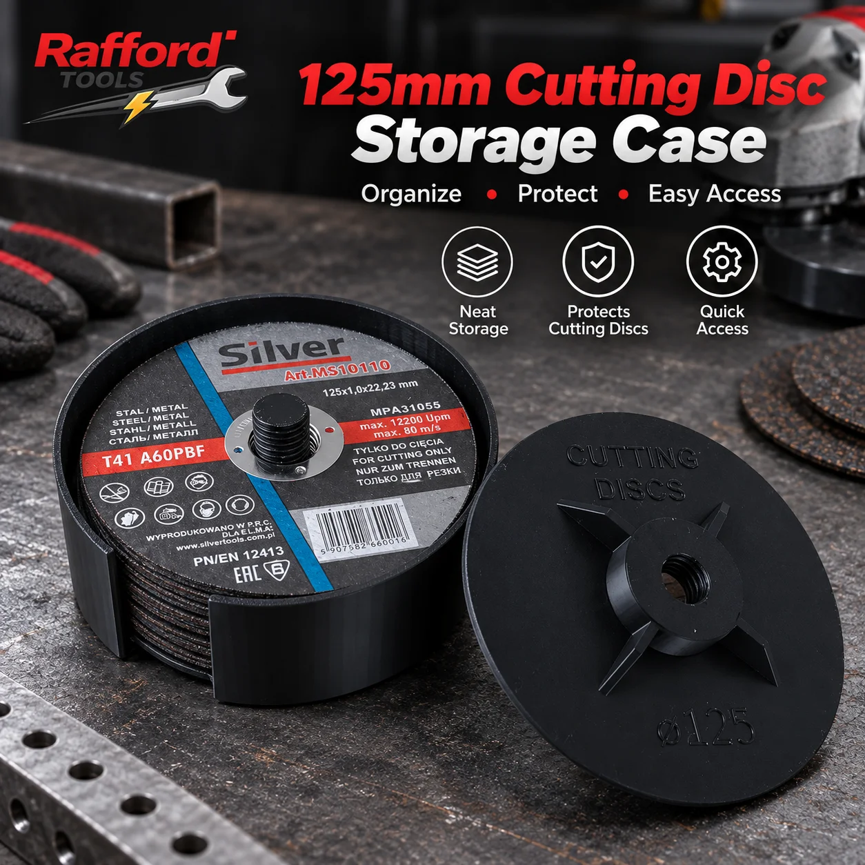 125mm Cutting Disc Storage Case PETG Screw-Lock Organizer for 5 Inch Grinding Wheels Black Gray Empty Holder Box