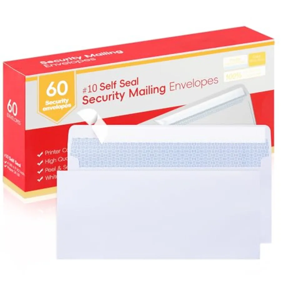 

Business mailing envelopes, white 24LB paper, 4-1/8 x 9-1/2 inch, self-seal, windowless, security design