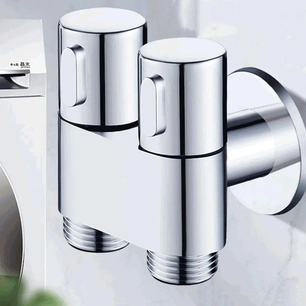 G1/2 1 In Two Out Double Control Washing Machine Faucet Toilet Triangle Valve Kitchen Sink Bathroom Basin Faucet Accessories