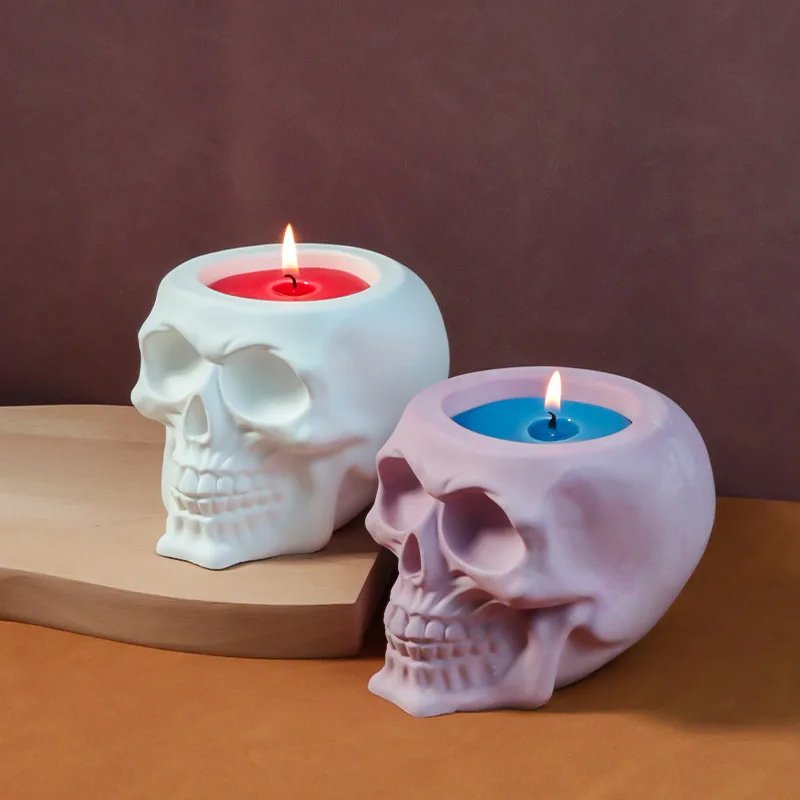 Halloween Epoxy Mold Skull Candle Cup Silicone Mold Plaster Skull Candlestick Storage Box Mold