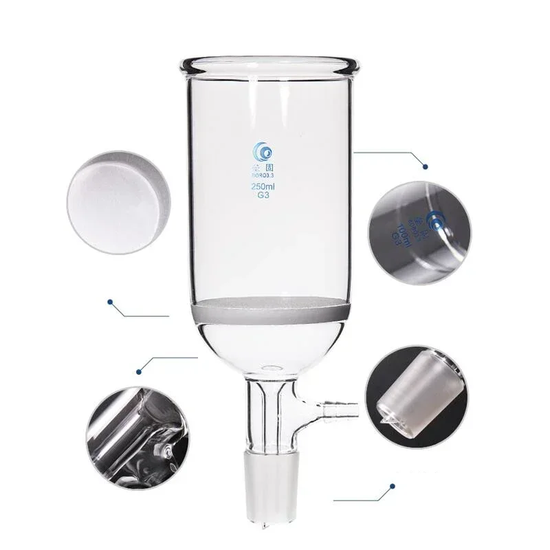 

Lab Glass Filter Funnel - 30-500ml Sand Core Suction Funnel with Branch Pipe