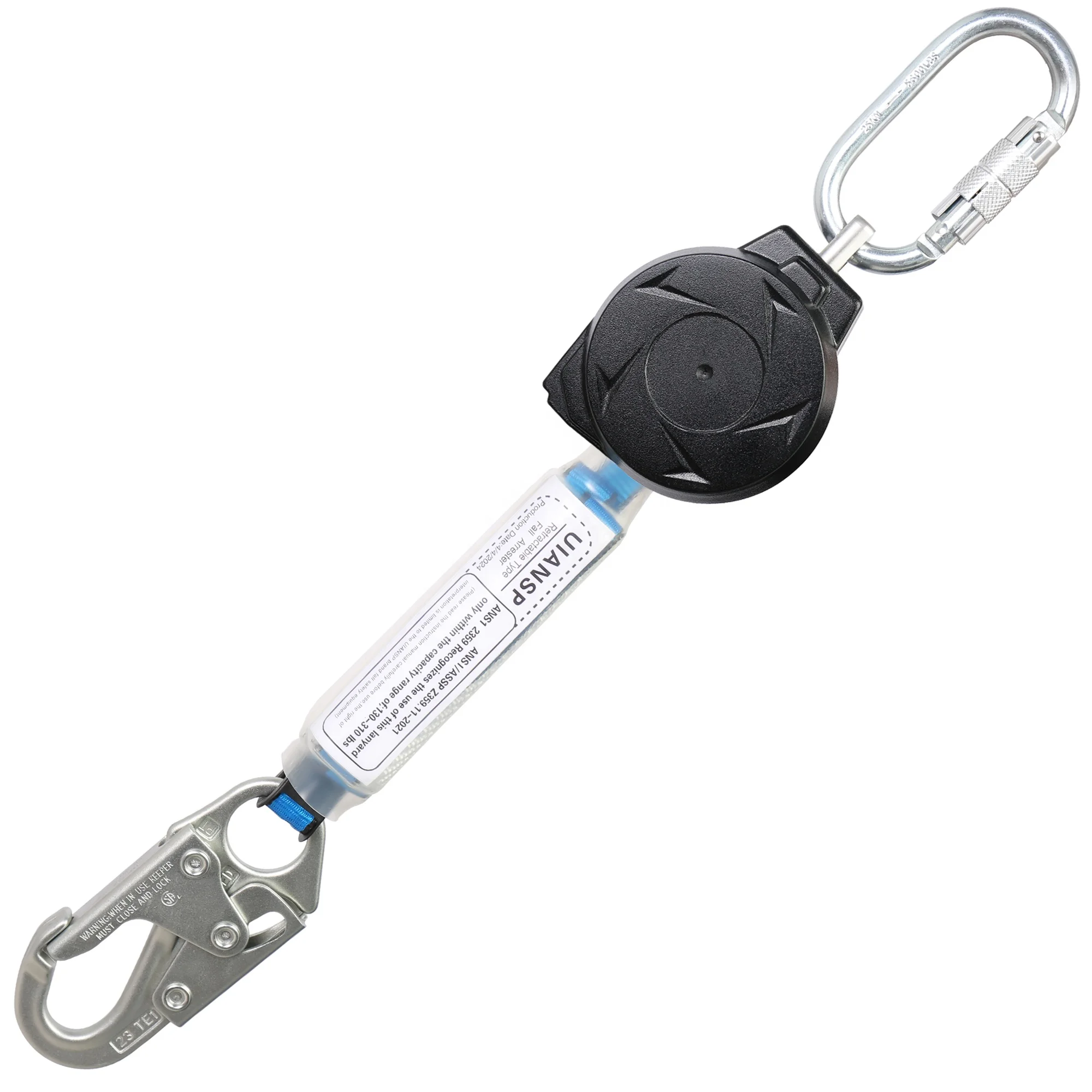 Self-Locking Fall Arrest Device with Speed Limiter Retractable Polyester Webbing for High Altitude Rescue Safety Harness