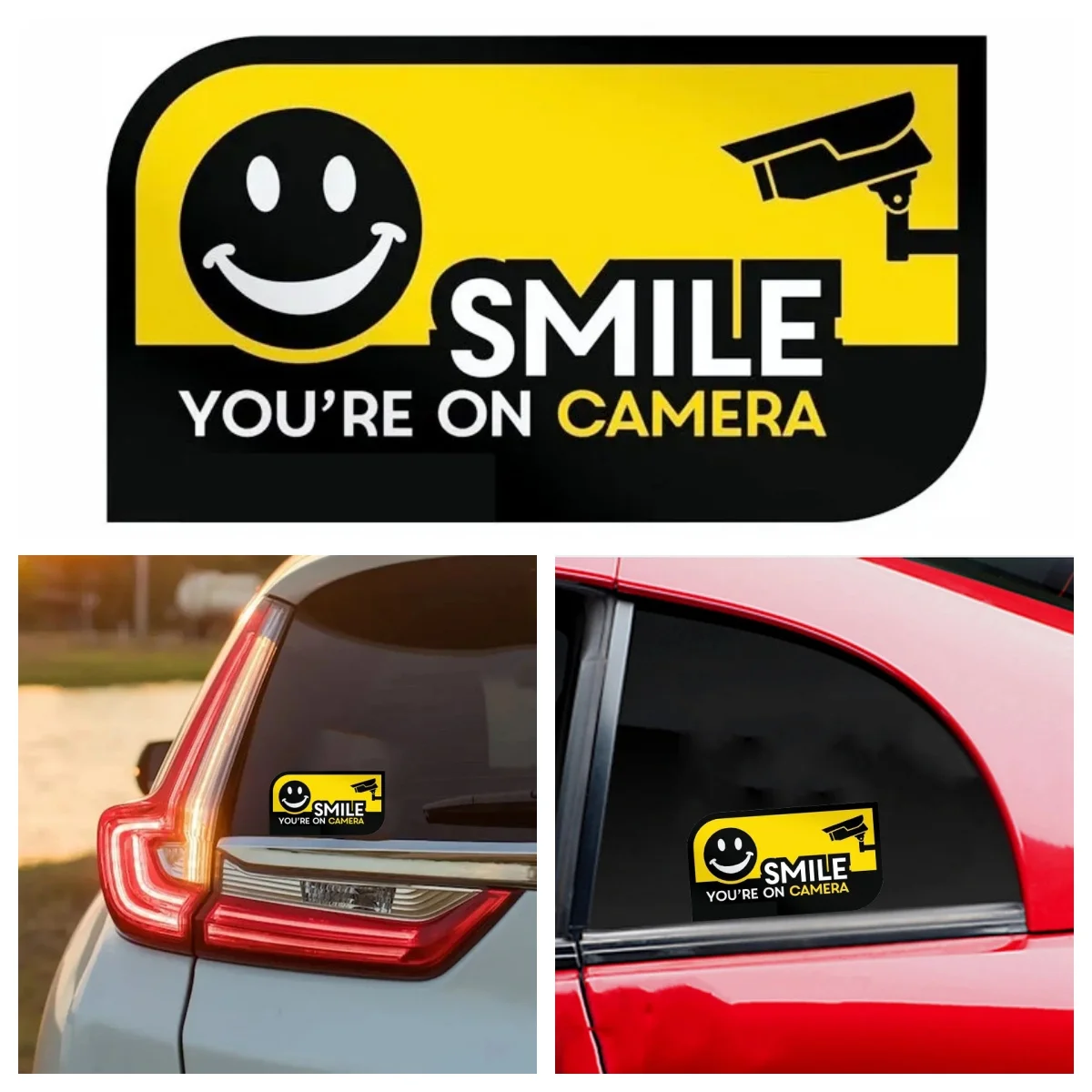 

New Designs Smile Your Camera Security CCTV Warnings Car Sticker Use Motorcycle Refrigerator Vinyl Decal Decoration