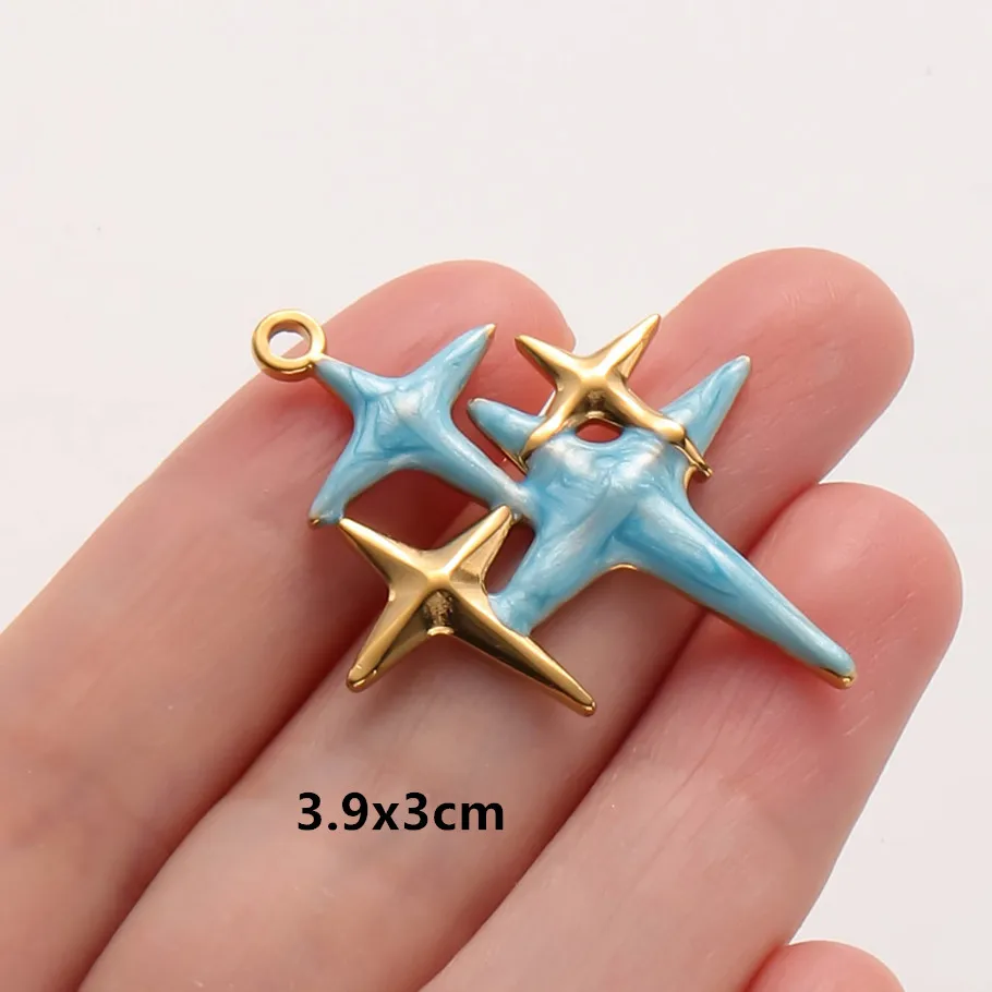 6 Stück Großhandel Blaue Emaille Sonne Mond Stern Anhänger Wicca Zubehör Edelstahl Charms für Schmuckherstellung Halskette Taschenanhänger – Detail 5