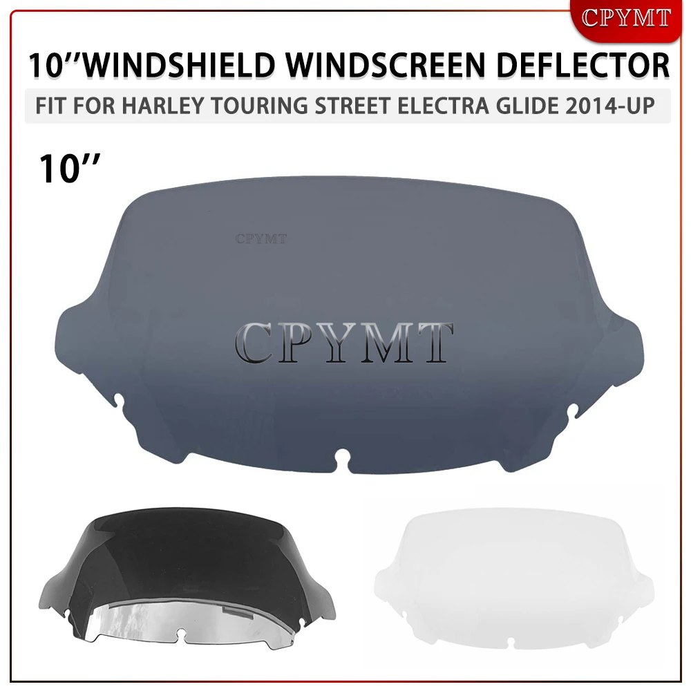 

10'' Motorcycle Windshield Upper Fairing Windscreen Deflector Fit for Harley Touring Street Electra Glide Ultra FLHX 2014-up