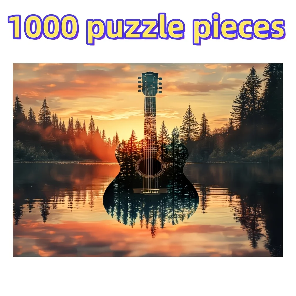 

300/500/1000 шт. головоломка, отражающая гитара на озере, бумажная головоломка, художественный дизайн, подарок для взрослых, декор стен гостиной