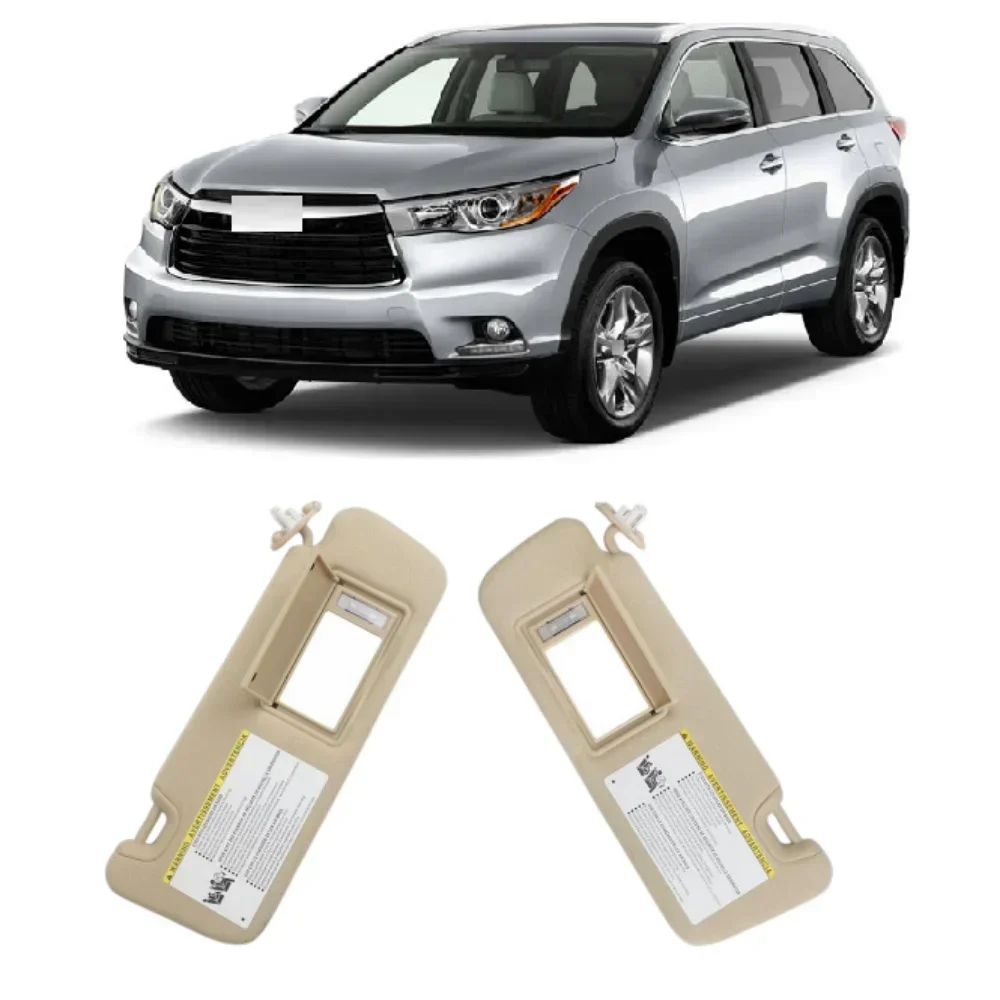 Car Front Sun Visor With Makeup Mirror Left Driver/Right Passenger Side Beige For Toyota Highlander 2014-2019 74320-0E074-A0