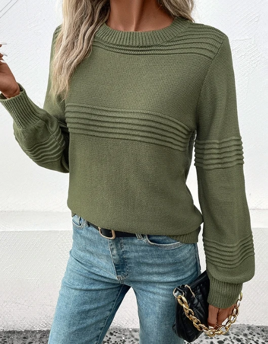 Women's Sweater Pullover Trendy 2024 Autumn and Winter Round Neck Long Sleeved Solid Color Stripes Hooded Knitted Sweater Top