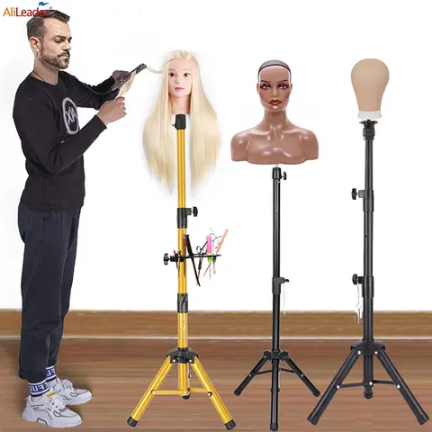 블랙 Goden 가발 삼각대 125cm 140cm 가발 및 홀드 마네킹 헤드를 만들기위한 조정 가능한 금속 가발 스탠드 삼각대
