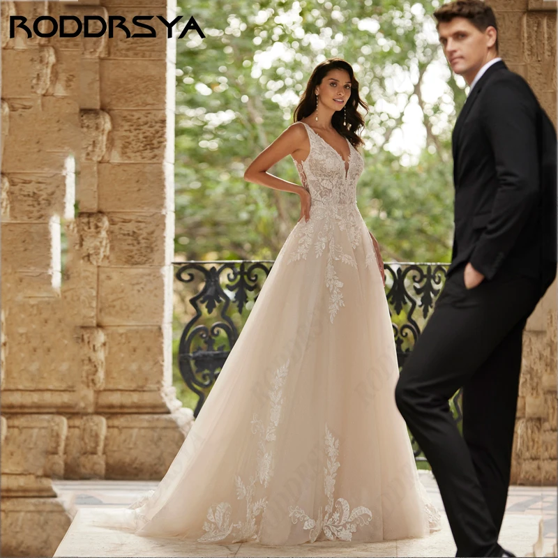 فساتين زفاف أنيقة من RODDRSYA Robe De Soirée للنساء فاخرة على شكل حرف a بدون ظهر لحفلات الزفاف رائع تول مصنوع حسب الطلب Robe De Soirée للنساء فاخرة على شكل حرف a بدون ظهر لحفلات الزفاف رائع تول مصنوع حسب الطلب Robe De