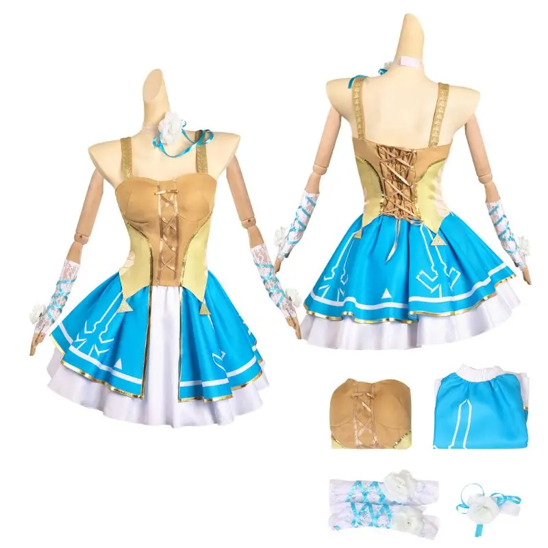 Zeldar Cosplay the Kingdom Tears Princess Link Dress Cosplay Costume da donna Purah Cosplay Fantasia principessa parrucca vestito di Halloween