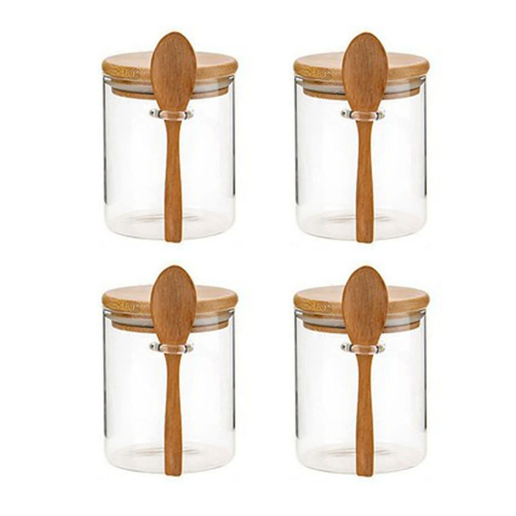 

4Pcs with Bamboo Lid and Spoon Clear Glass Canister Jar for Kitchen Storag