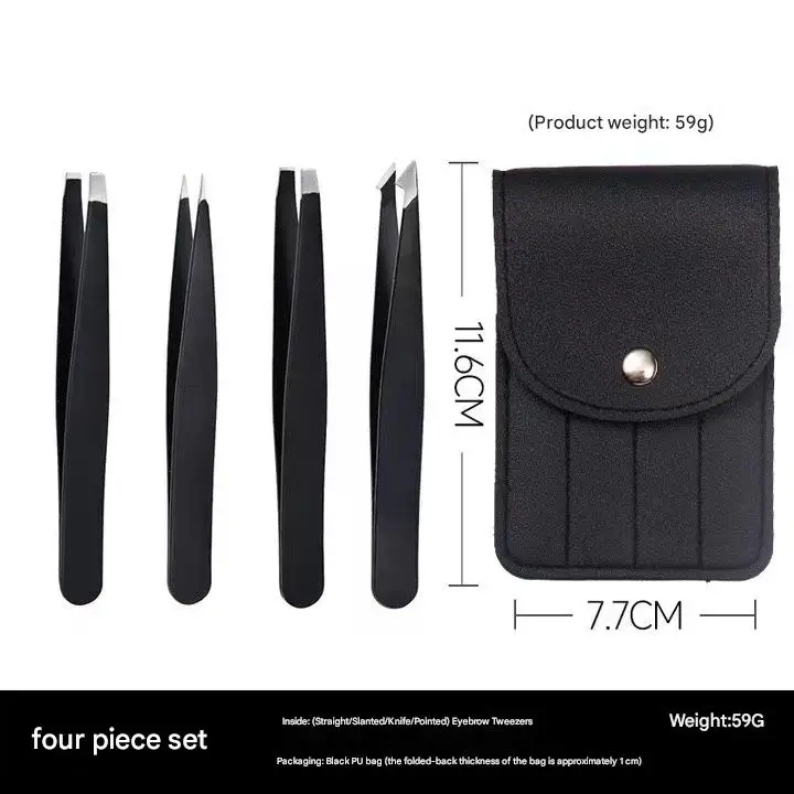 Czarne pęsety do brwi ze stali nierdzewnej z ukośną końcówką, zestaw narzędzi do depilacji, makijażu, przedłużania rzęs i tworzenia podwójnych powiek.