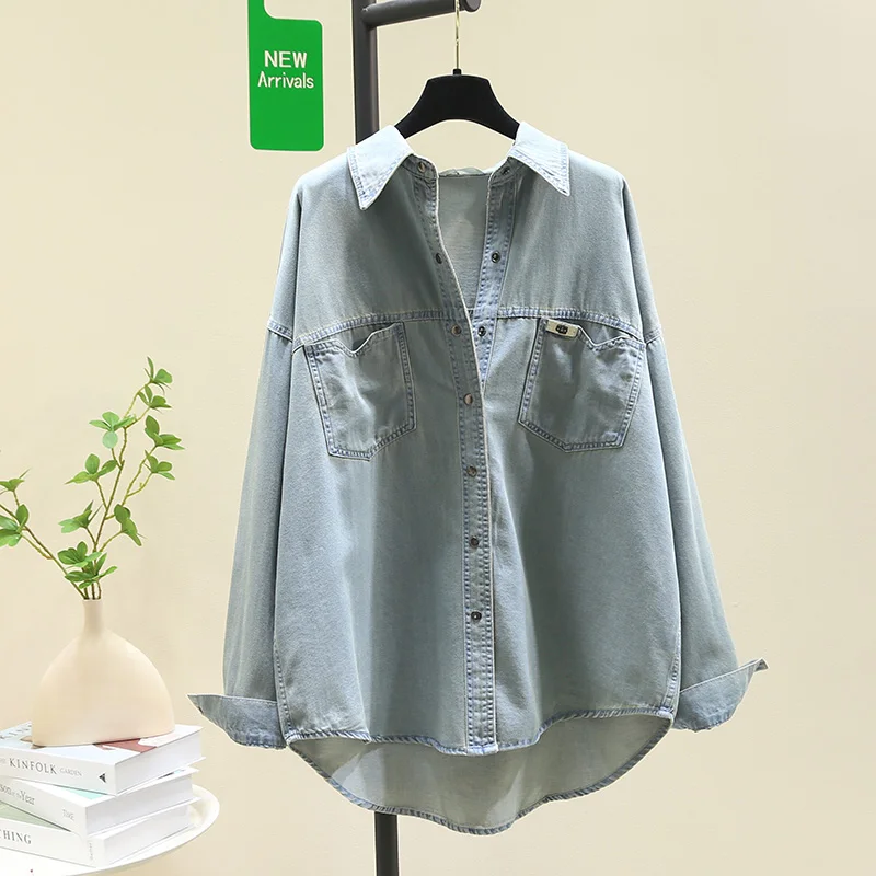 

SuperAen Vintage Blue Denim Shirt Coat Women's Spring Autumn 2024 New Loose Casual Shirt