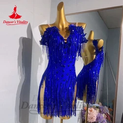 Latin Dance Dress Women Competition Performance Fringe Skirt Customsized Rumba Chacha Senior AB Stones Professional Dresses