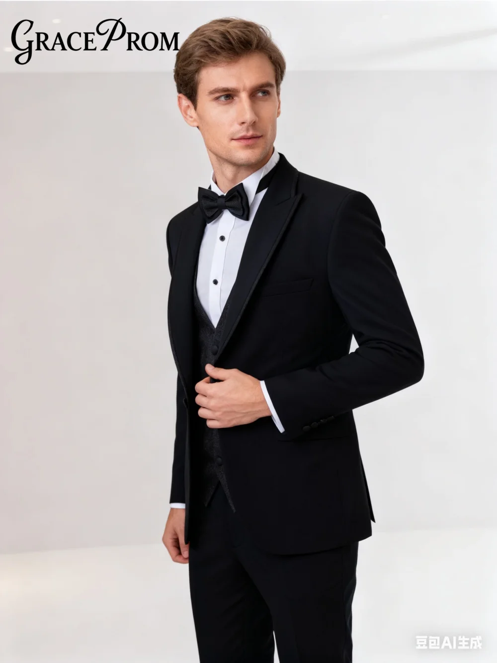 Classic Men's 3PCS Suit Jacket Vest Pants Dark Grey Shawl Lapel Men's Suit Set Sleek Slim Fit Groom Tuxedos Corporate Suit