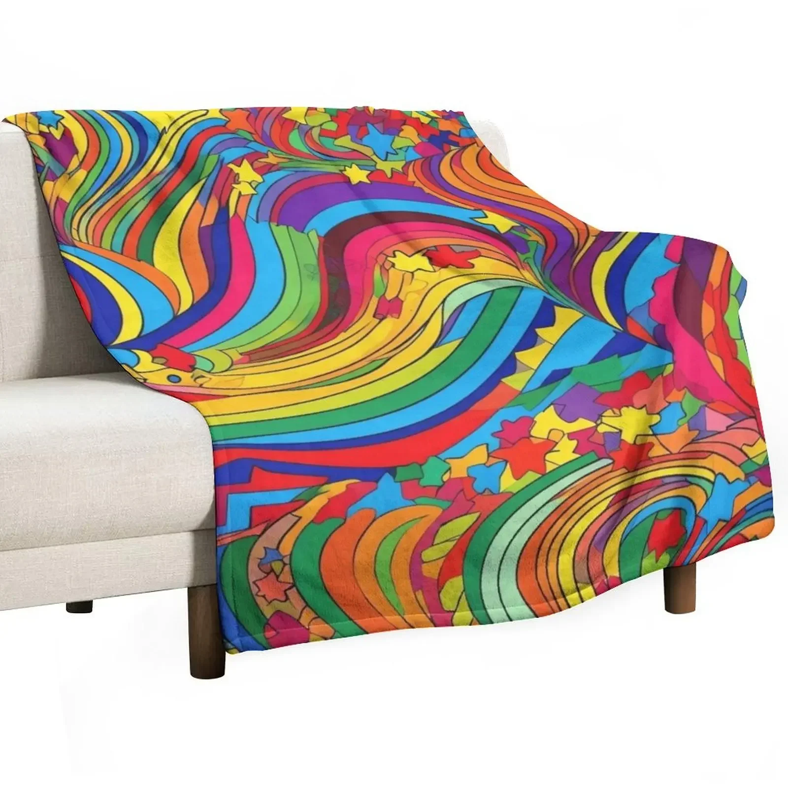 1970s Revival: Vibrant & Whimsical Art Collection Throw Blanket Warm Soft Summer Beddings Blankets