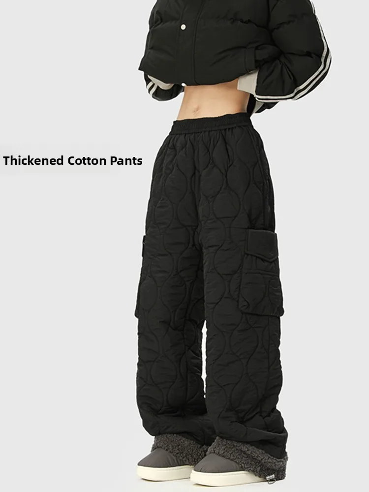 

Lamb Fur Lined Thiened Straight Leg Casual Pants Men's Winter Warm Loose Fit Sports Long Trousers Trendy Brand Cotton Pants